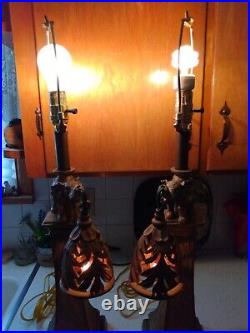 Vintage Art Deco Style Faux Brass Elephant Table Lamp Set Super Unique Pair SEE