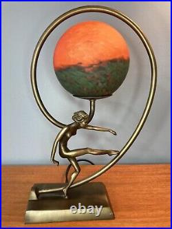 Vintage Art Deco Style Lamp Woman Dance Spiral Orange Green Globe 14