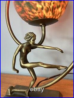 Vintage Art Deco Style Lamp Woman Dance Spiral Orange Green Globe 14