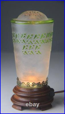 Vintage Art Deco Style Small Table Lamp with Green Cameo Glass Shade