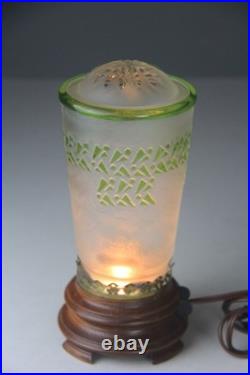 Vintage Art Deco Style Small Table Lamp with Green Cameo Glass Shade