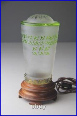 Vintage Art Deco Style Small Table Lamp with Green Cameo Glass Shade