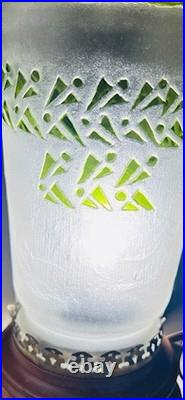 Vintage Art Deco Style Small Table Lamp with Green Cameo Glass Shade