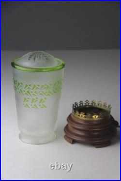 Vintage Art Deco Style Small Table Lamp with Green Cameo Glass Shade