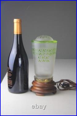 Vintage Art Deco Style Small Table Lamp with Green Cameo Glass Shade