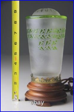 Vintage Art Deco Style Small Table Lamp with Green Cameo Glass Shade