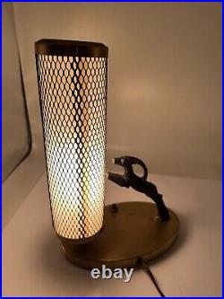 Vintage Art Deco Tv Lamp Leaping Gazelle With Mesh Cylinder Lampall Original