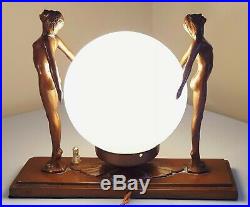 Vintage Art Deco Twin Nudes Globe Lamp