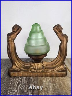 Vintage Art Deco Uranium Glass Nouveau Ladies Accent Lamp Eclectic Desk Lamp