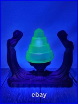 Vintage Art Deco Uranium Glass Nouveau Ladies Accent Lamp Eclectic Desk Lamp