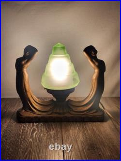 Vintage Art Deco Uranium Glass Nouveau Ladies Accent Lamp Eclectic Desk Lamp