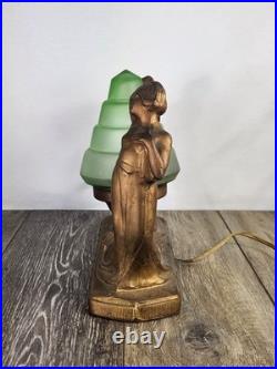 Vintage Art Deco Uranium Glass Nouveau Ladies Accent Lamp Eclectic Desk Lamp