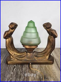 Vintage Art Deco Uranium Glass Nouveau Ladies Accent Lamp Eclectic Desk Lamp