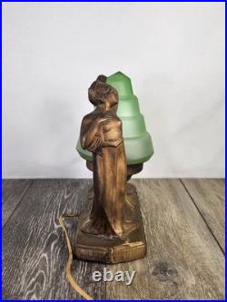 Vintage Art Deco Uranium Glass Nouveau Ladies Accent Lamp Eclectic Desk Lamp