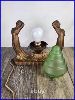Vintage Art Deco Uranium Glass Nouveau Ladies Accent Lamp Eclectic Desk Lamp