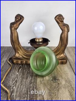 Vintage Art Deco Uranium Glass Nouveau Ladies Accent Lamp Eclectic Desk Lamp