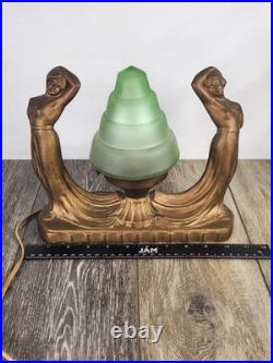 Vintage Art Deco Uranium Glass Nouveau Ladies Accent Lamp Eclectic Desk Lamp