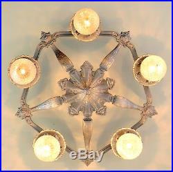 Vintage Art Deco Victorian Chandelier 5 Light Flush Ceiling Lamp Fixture Silver