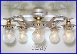 Vintage Art Deco Victorian Chandelier 5 Light Flush Ceiling Lamp Fixture Silver