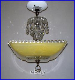 Vintage Art Deco Yellow Starburst Shade Ceiling Lamp Light Fixture Chandelier