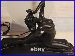 Vintage Art Nouveau Black Resin Nude Woman Accent Lamp Shade With Bulb Rare