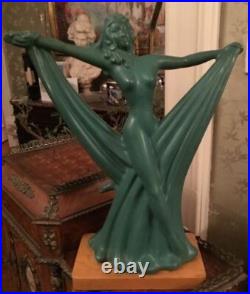 Vintage Art Noveau Deco Art Pottery Figural Lady Scarf Dancer Table Lamp