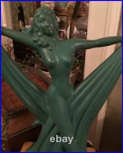 Vintage Art Noveau Deco Art Pottery Figural Lady Scarf Dancer Table Lamp