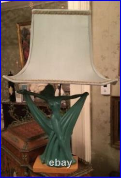 Vintage Art Noveau Deco Art Pottery Figural Lady Scarf Dancer Table Lamp