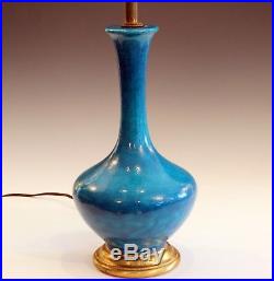 Vintage Art Pottery Lamp Old Turquoise Art Deco Egyptian Revival Crackle Glaze