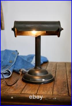 Vintage Bankers Desk Lamp Brass Light Socket industrial Antique shade art deco