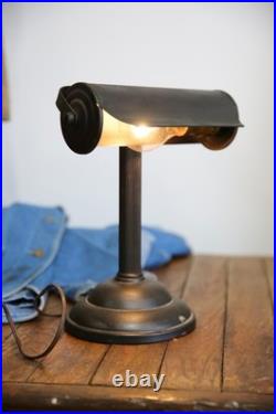 Vintage Bankers Desk Lamp Brass Light Socket industrial Antique shade art deco