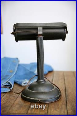 Vintage Bankers Desk Lamp Brass Light Socket industrial Antique shade art deco