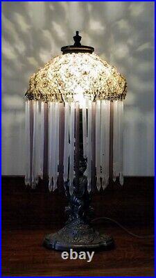 Vintage Beaded Flower Czech Art Deco Boudoir Lamp