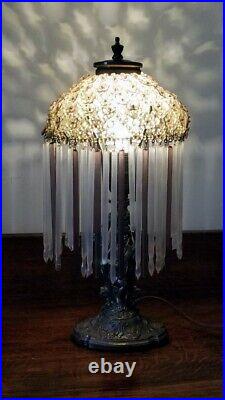 Vintage Beaded Flower Czech Art Deco Boudoir Lamp