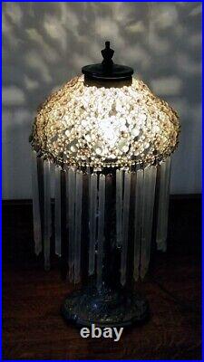 Vintage Beaded Flower Czech Art Deco Boudoir Lamp