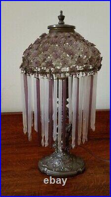 Vintage Beaded Flower Czech Art Deco Boudoir Lamp