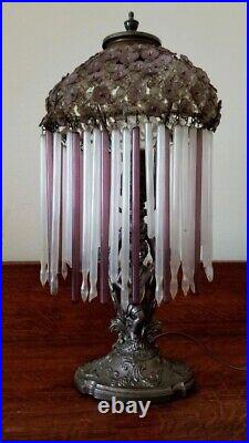 Vintage Beaded Flower Czech Art Deco Boudoir Lamp