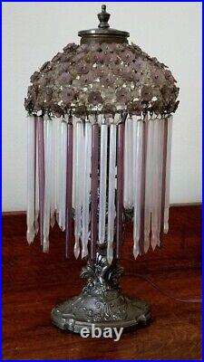 Vintage Beaded Flower Czech Art Deco Boudoir Lamp