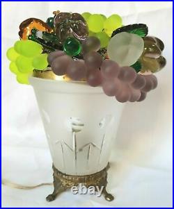Vintage Beautiful Art Deco Glass Lamp With Grapes & Fruits Tall 22 Cm 2124 Grams
