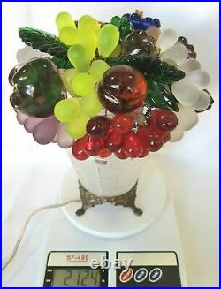Vintage Beautiful Art Deco Glass Lamp With Grapes & Fruits Tall 22 Cm 2124 Grams
