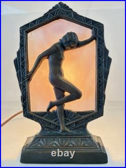 Vintage Billings Brass Lamp Art Deco Nude Lady withStained Glass 9