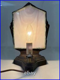 Vintage Billings Brass Lamp Art Deco Nude Lady withStained Glass 9