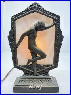 Vintage Billings Brass Lamp Art Deco Nude Lady withStained Glass 9