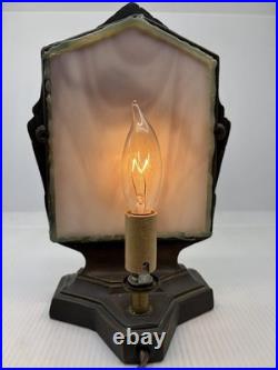 Vintage Billings Brass Lamp Art Deco Nude Lady withStained Glass 9