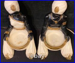 Vintage Blackamoor Chalkware Table Lamps Pair 1954 Statuary Co African Genie