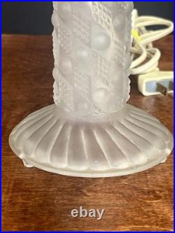 Vintage Boudoir Burlesque Art Deco Soft White Feather Frosted Glass Table Lamp