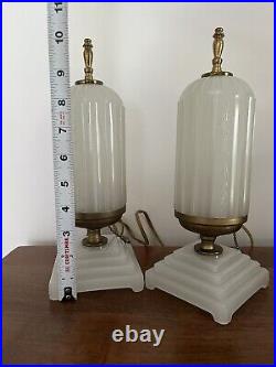 Vintage Boudoir Lamps Pair 1930s Style HouzeX Skyscraper Torpedo Coralex Glass