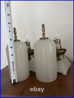 Vintage Boudoir Lamps Pair 1930s Style HouzeX Skyscraper Torpedo Coralex Glass