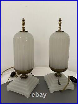 Vintage Boudoir Lamps Pair 1930s Style HouzeX Skyscraper Torpedo Coralex Glass