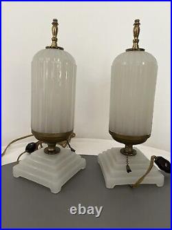 Vintage Boudoir Lamps Pair 1930s Style HouzeX Skyscraper Torpedo Coralex Glass